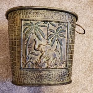 Trash can waste bin with elephant and palm trees solid metal